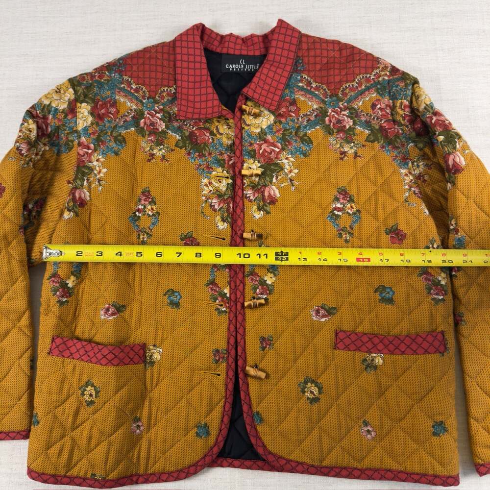 Carole Little Petites Vintage Quilted Floral Toggle Jacket Mustard Yellow - Picture 6 of 7